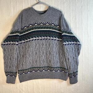 VTG 90s Structure Grey Wool CableKnit Chunky Sweater Faire Isle Dad Fisherman XL